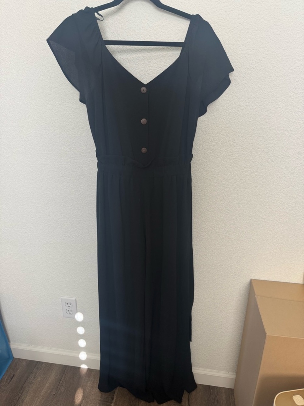 Black V-Neck Button-Front Women's Jumpsuit